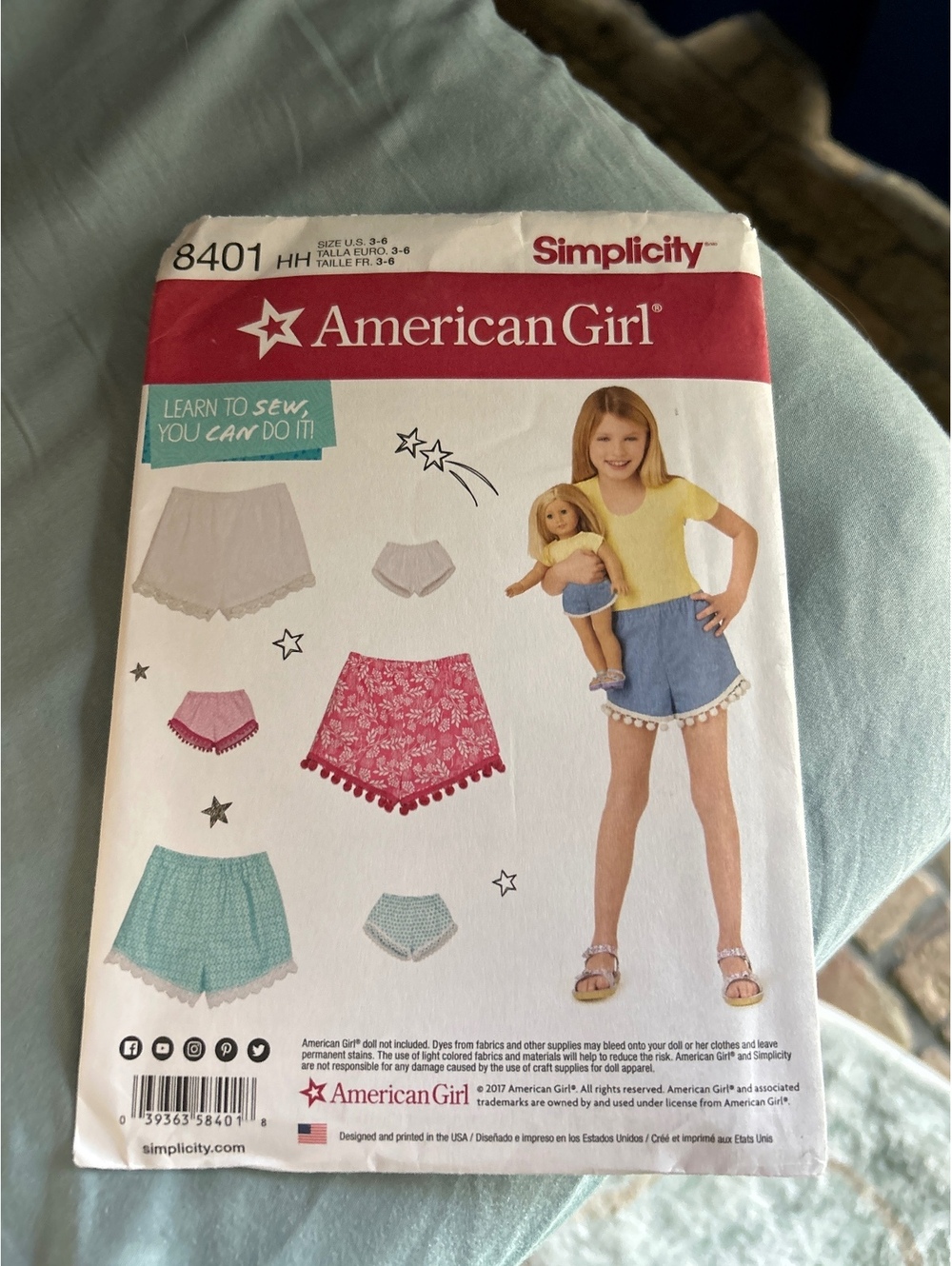 Simplicity American Girl Sewing Pattern 8401 - Doll & Girl Shorts